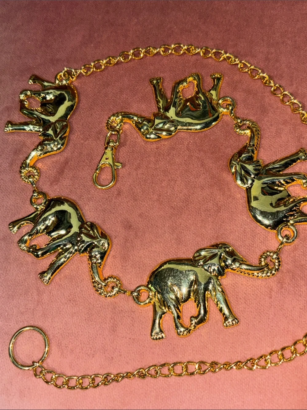 Vintage gold tone metal elephant link belt women’s 42” statement chain belt